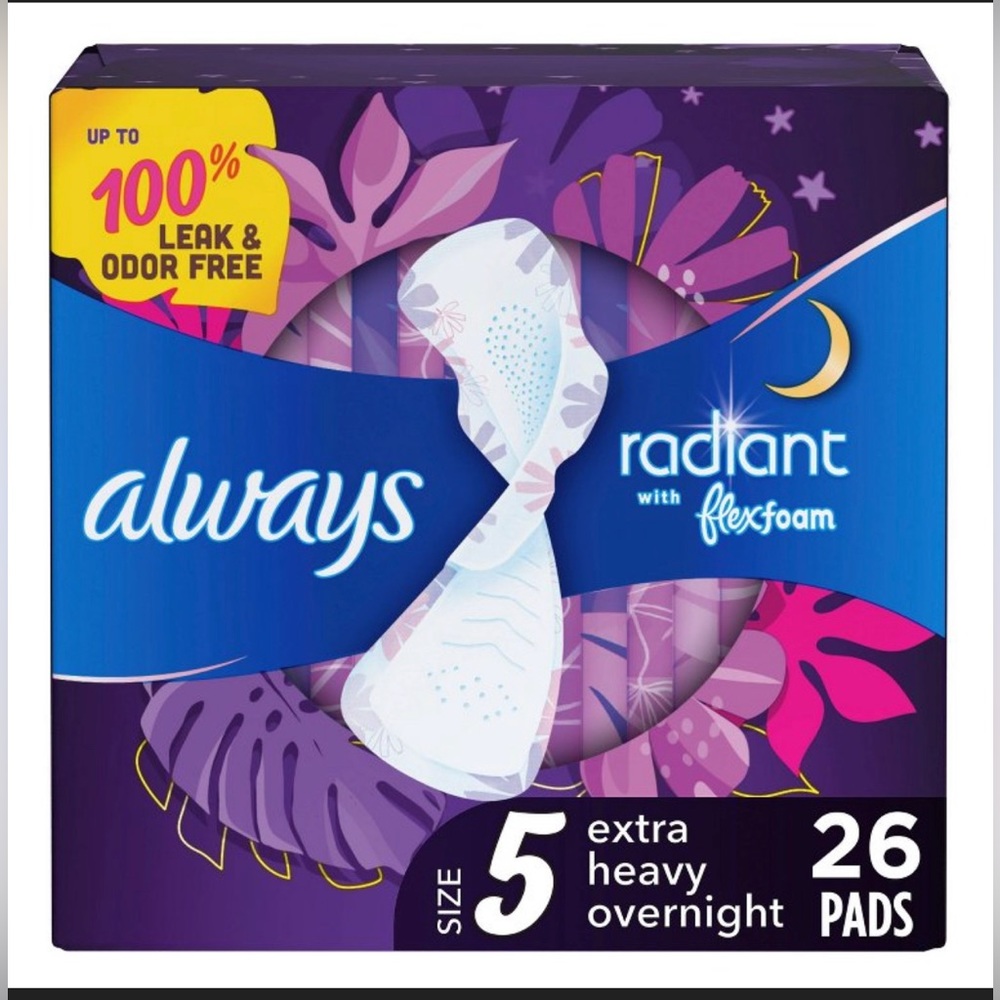 Always Radiant Extra Heavy Absorbency
Overnight Sanitary Pads with Wings